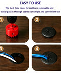 Premium Black Desk Grommets 2 Inch 10 Pack With Cable Management Kit, showing installation with cable management tool.