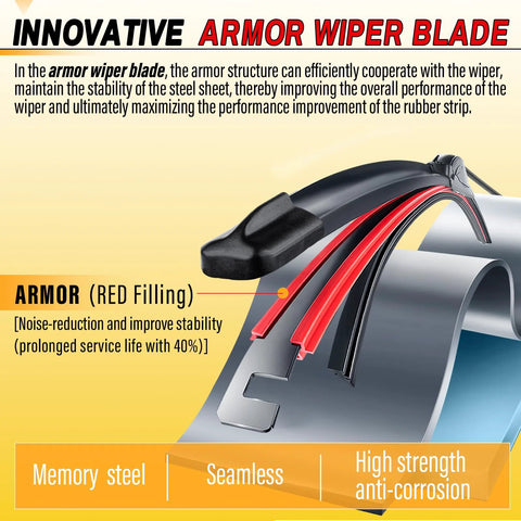 AUTOBOO windshield wiper blades, 26-inch and 16-inch, pack of 2, all-season OEM quality armor blades.