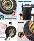 Four Pack Heavy Duty Furniture Casters Built Damn Tough With Pneumatic Rubber Tires Rolling Silky Smooth With Silent Swivel Bearings And Dead Simple Screw Mounts For Any Heavy Load Job, showing rubber tire detail and dimensions.
