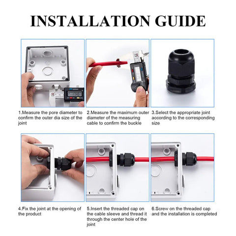 Installation guide for Five Hole Nylon Cable Gland IP68 Waterproof With Adjustable Locknut For 3 To 6mm Wire Dia, 25mm Thread