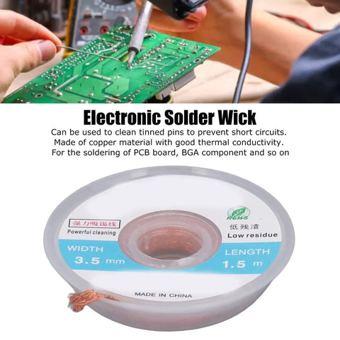 5 Pcs Copper Solder Wick Braids Set, 1.5m Length, 3.5mm Width, Pro Grade Solder Desoldering Kit For PCB And Electronics Repair