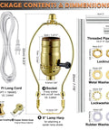 Top Shelf Lamp Making Kit Featuring Extra Long Twelve Foot Cord And Slick Gold Socket Hardware, includes brass socket and lamp parts.