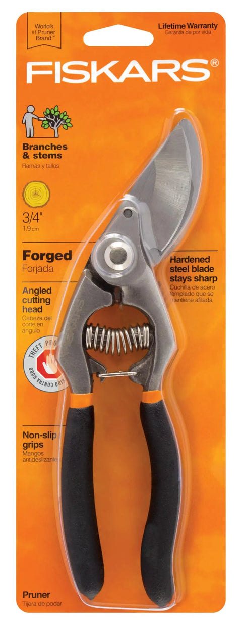Ergonomic Forged Steel Bypass Pruner With Angled Head For No Fuss Pruning Of Stems And Light Branches, 3/4 in capacity, in packaging