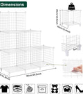 Wire Cube Storage Organizer 6 Cube Shelves Metal Bookshelf for Bedroom, Home and Office, with dimensions and weight details.