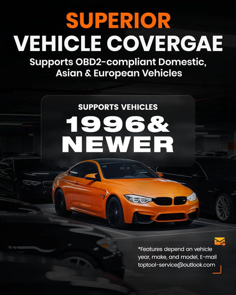 Ad featuring a sports car under a title about Bluetooth OBD2 Scanner 2 In 1 Car Diagnostic Tool for 1996 and newer vehicles