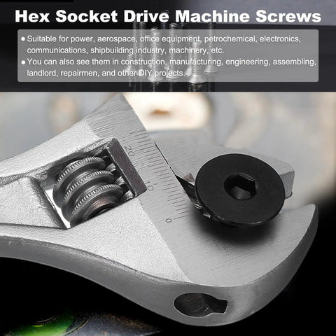 Heavy Duty Carbon Steel Flat Head Socket Cap Screws, 3/16-24 X 1-3/4 Inches, Black Oxide Finish, Grade 10.9 close-up with hex socket wrench.