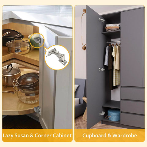 2 Pack 170 Degree Soft Close Cabinet Hinges For Corner Cabinets With Adjustable 130 To 170 Degrees Slow Self Closing Hidden Frameless Hinges By Chibery For Kitchen Cupboard And Lazy Susan installed on corner cabinet and wardrobe