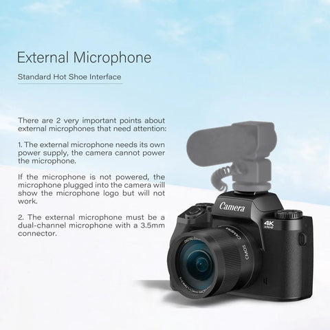 4K Digital Camera For Photography And Video, 64MP Pro Grade High Resolution Stills, WiFi Touch Screen Vlogging Camera with external mic
