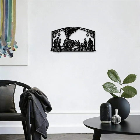 Dope Steam Train Metal Wall Art Locomotive Iron Wall Decor For Living Room Bedroom Office, Black Finish, 12 Inch Wide Industrial Wall Sculpture