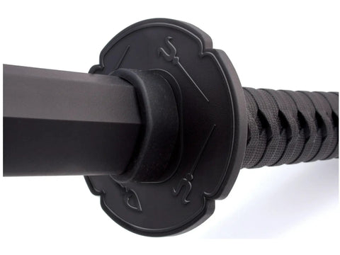 Close-up of guard on durable high impact polypropylene training sword for safe martial arts practice realistic Japanese style training blade