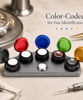 Color Coded Watch Oil Cup Set With Lids Five Empty Metal Oil Cups And Stand For Horology Repair On The Bench Oiler Kit