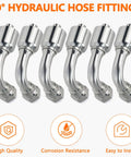 Set of six stainless steel 90° hydraulic hose fittings for 3/4" hose to 3/4" JIC 37° female elbows.