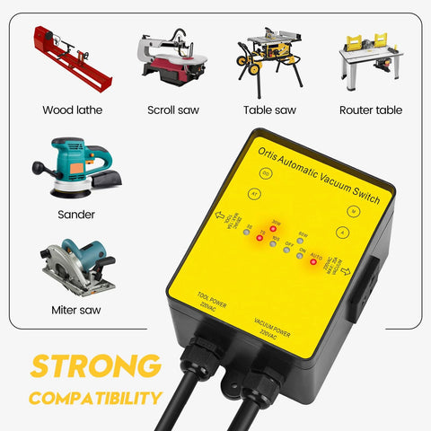 Ortis Automatic Vacuum Switch control box, yellow front panel with 220V labels and dual power cables