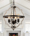 Rustic Farmhouse 4-Light Orb Pendant Chandelier in Oak Finish, Vintage Industrial Style for Kitchen Dining Living Room Entryway Foyer UL Listed, Iron Construction With Anti Rust Coating, Built To Last And No Fuss Install.