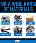 Range of materials suitable for Killer Force 25 Piece Metric Drill Bit Set: sheet metal, aluminum, wood, stainless steel, cast iron, and plastics.