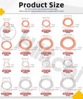 Oil Drain Plug Gasket And Washer Set 160Pcs In 16 Sizes M6-M20, copper and aluminum flat washers with detailed size chart