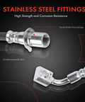 Close-up of stainless steel fittings on Front Side Brake Hydraulic Hoses for Chevy GMC Cadillac Trucks and SUVs Pack of 2