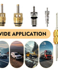 17 Pcs Air Conditioning Valve Core Kit for R12 and R134A With Teflon Seal Caps shown with various vehicles