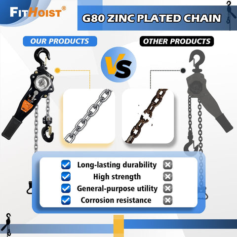 Comparison of 1 Ton Chain Hoist With 10 Foot Lift Manual Lever Chain Hoist G80 Chain Manganese Steel vs other products