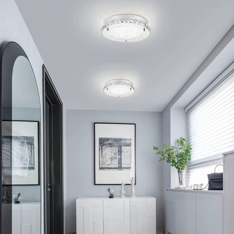 Crystal Flush Mount Ceiling Light 18W LED Dimmable Modern Fixture 11 Inch Diameter Three Color Temperatures 3000K 4000K 5000K 1980 Lumens
