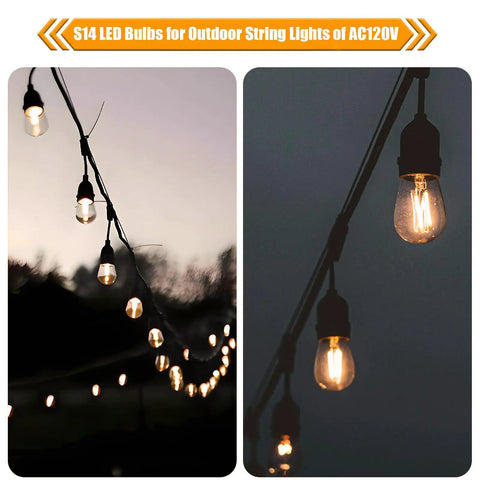 15 Pack Replacement LED Bulbs for Outdoor String Lights, 2W S14 Shatterproof Waterproof Bulbs, 2700K Soft White, E26 Base, AC120V