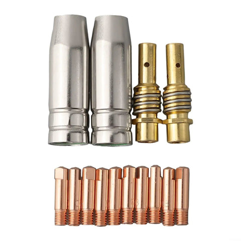 14 Piece MIG MAG Welding Torch Accessories Kit With M6 0.8mm Power Nozzles, Gas Nozzles, And Retaining Springs For MB14/15 shown