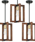 Farmhouse Three Pack One Light Wood Pendant Ceiling Lights Black Finish with Hand Painted Gold Accents Semi Flush Mount UL Listed