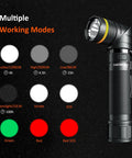 Rechargeable Magnetic LED Flashlight With 1200 Lumens, 90 Degree Twist Head, USB Direct Charging, showing multiple working modes