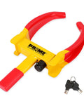 Heavy Duty Trailer Wheel Lock Clamp With 9 Adjustable Positions Universal Wheel Security Lock For Trailers RVs Trucks SUVs Boats ATVs Motorcycles And Golf Carts Includes 2 Keys Yellow Red