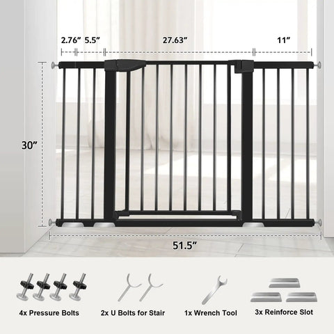 Extra Wide Baby Gate For Stairs And Doorways Fits 29.93 To 51.5 Inches 30 Inches High Auto Close Walk Through Safety Gate with tools shown
