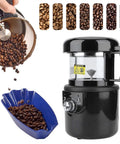 Automatic Hot Air Coffee Bean Roaster With Smart Timing And Integrated Cooling For Home Brews Crafting Fresh Roasts Without The Smoke Or Fuss packed with fresh coffee beans and a blue cooling tray.