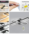 Remote Control Dimmable LED Ceiling Light With Four Rectangular Black Metal Acrylic Flush Mount Fixtures, features and components