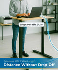 Built Different Fifteen Foot USB Type A To Type B Cable Delivers Five Gbps Super Speed Data For Printers Scanners And Studio Gear With Heavy Emi Shielding connected to a laptop stand.