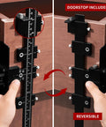 Seven Piece Cabinet Hardware Jig Tool Set With Pro Grade All Aluminum Alloy Build for doors shown in use on corner cabinet.