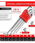 Super Cool 9 Piece Metric Allen Key Set With Long Arm Hex Wrenches And Handy Holder For Bikes And Motorcycles Repair Jobs Made Easy With Tough Carbon Steel Construction. 9-piece CR-V alloy steel hex key set with holder, 1.5-10mm