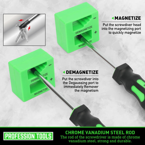 Magnetic Screwdriver Set In Green Case 43 Piece Master Kit with magnetizer demagnetizer tool and chromium vanadium steel