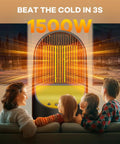 Family enjoying warmth from Crank Up The Heat 1500W Space Heater For Your Desk And Office, Portable PTC Ceramic Heater.