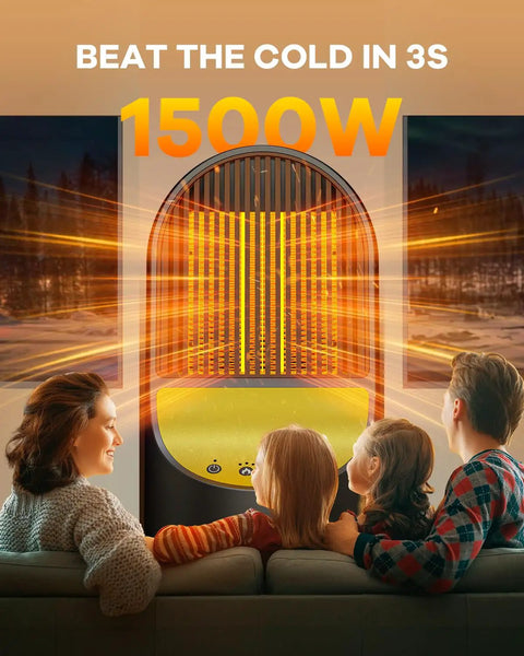 Family enjoying warmth from Crank Up The Heat 1500W Space Heater For Your Desk And Office, Portable PTC Ceramic Heater.