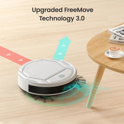 Robot Vacuum With Strong Suction And Long Battery Life For Pet Hair Slim Low Profile Quiet Cleaning Auto Docking And Self Charging Wi Fi App And Alexa Control Great For Hard Floors And Everyday Cleaning M210 on wooden floor demonstrating FreeMove Technology 3.0.
