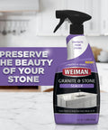 Granite And Stone Sealer Spray Protects Kitchen Countertops Sinks Showers Vanities And Floors From Stains For Granite Quartz Marble Tile Limestone Slate Water Based 24 Ounce bottle on kitchen counter