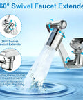 Flexible Swivel Faucet Aerator Extension Featuring Dual Flow Modes And Four Joint Bend Design For Complete Sink Coverage