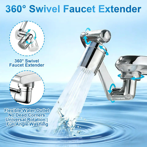 Flexible Swivel Faucet Aerator Extension Featuring Dual Flow Modes And Four Joint Bend Design For Complete Sink Coverage