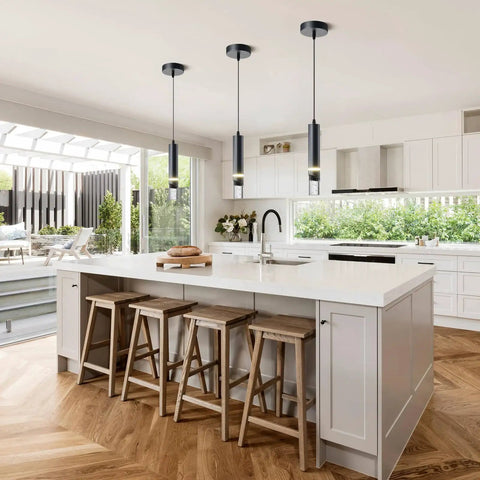 Matte Black Mini Pendant Lights 3 Pack With Integrated 36W 4000K LED Bubble Crystal Dimmable Hanging Fixtures For Kitchen Island And Dining Room
