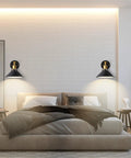 Bedroom with 3 Pack Battery Operated Wall Sconces In Black Modern Style For Indoor Use No Wiring Needed Easy Install