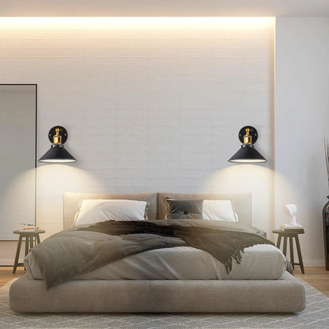 Bedroom with 3 Pack Battery Operated Wall Sconces In Black Modern Style For Indoor Use No Wiring Needed Easy Install