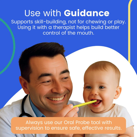 Pro Grade Oral Motor Stimulation Probe With Candy Dots And Swirls, One-Piece Flexible Build, Lightweight Durable Speech Therapy Tool For Strengthening Mouth Muscles, Chewing, And Swallowing used with therapist and baby