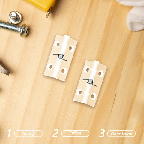 Two Pack Automatic Hidden Door Hinges With Spring Loaded Self Closing For Residential Use Concealed Crystal Clear Interior Hinges 45x35mm With Screws Sleek Modern Look For Doors And Windows on wooden surface