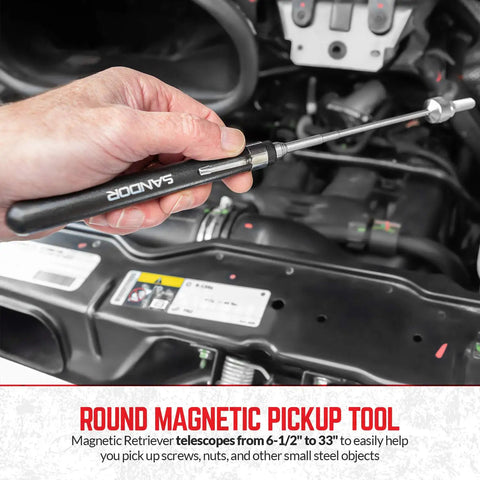 Must Have 3 Piece Magnetic Parts Tray Kit With Telescoping Inspection Mirror And Extendable Magnet Pick Up Tool For Screws Bolts Nuts Washers Pins And Other Small Metal Parts For Everyday Garage Or Workshop Use, black telescoping magnetic pickup tool in engine bay