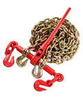 Heavy Duty Chain Binder Grade 70 Ratchet Load Binder For Five Sixteenths To Three Eighths Inch Chains With Twenty Foot Chains And Grappling Hooks