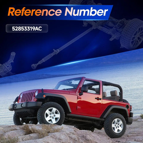 Front Drive Shaft Assembly for Jeep Wrangler JK 2007 Through 2017 3.6L 3.8L Engines Prop Shaft Replacement Fits 52853319AC Durable Heavy Duty Drive Shaft for Off Road Daily Trail Rides; red Jeep on rocks